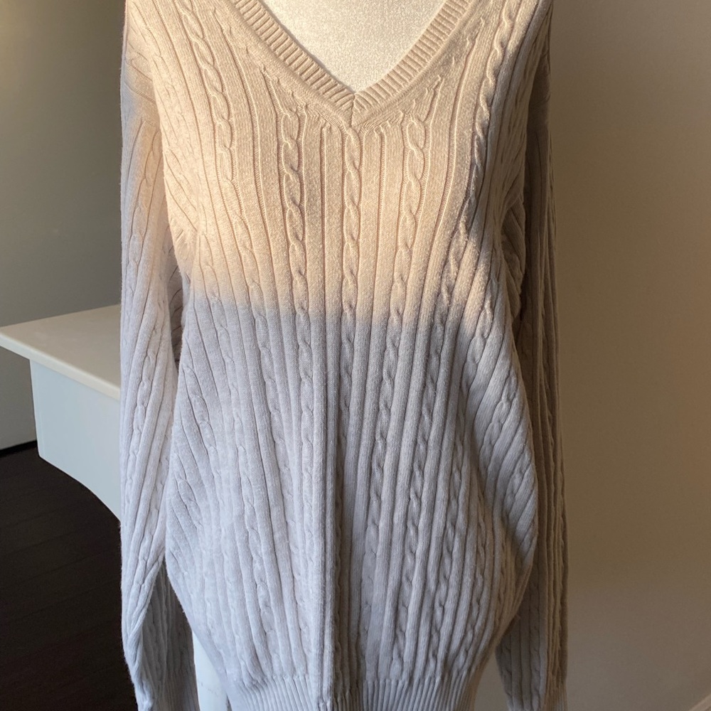 Izod Cream V-Neck Cable Knit Sweater
